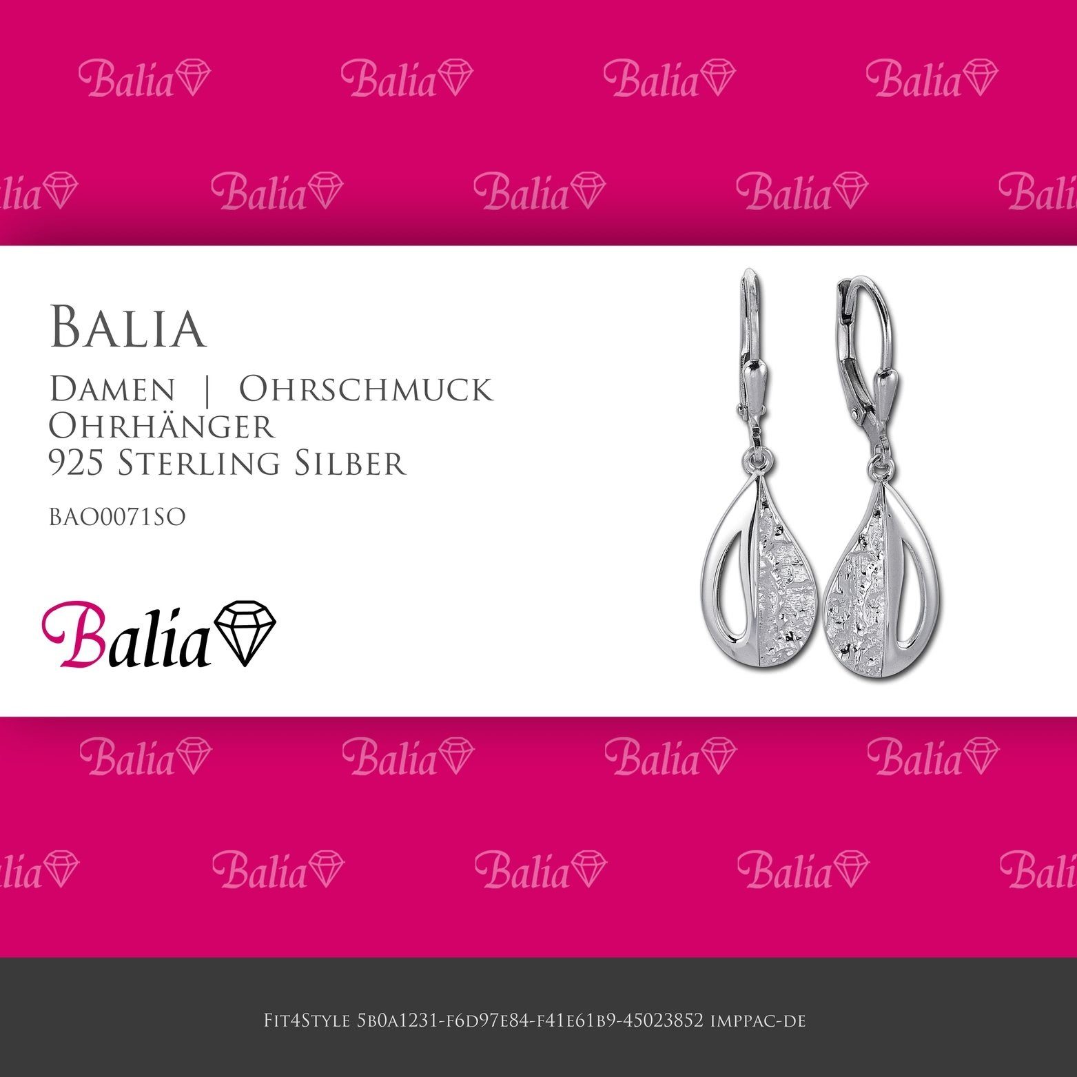 Damen 925 aus Balia 3,7cm matt Paar Silber, Länge (Ohrhänger), ca. Sterling Ohrhänger Damen Ohrringe Balia Ohrhänger Ohrhänger Drops