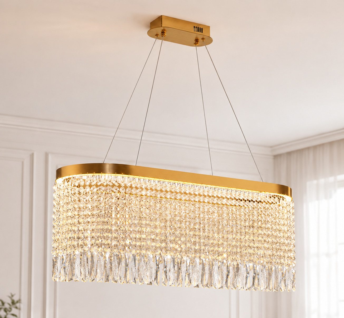 OYLCDI Deckenleuchte Kristall Pendelleuchte, dimmbare Hängelampe 80cm, App & Fernbedienung, LED fest integriert, 70W, 3000K-5700K, goldene Hängelampe mit Fernbedienung und App, für Esstisch Wohnzimmer