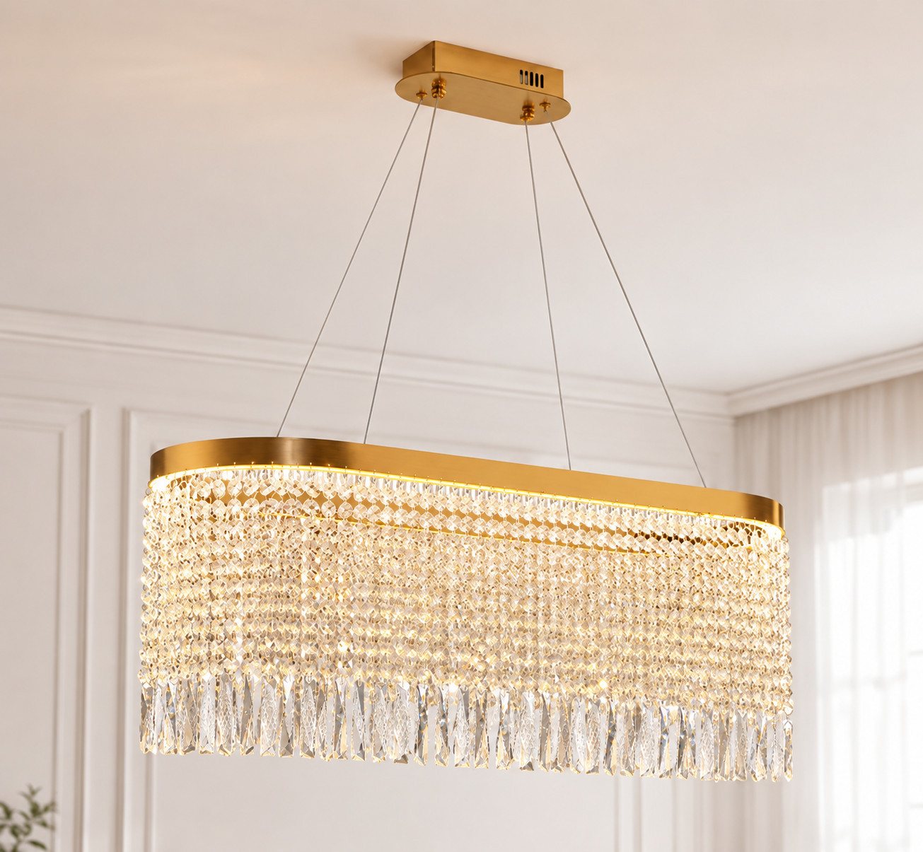 OYLCDI Deckenleuchte Kristall Pendelleuchte, dimmbare Hängelampe 80cm, App & Fernbedienung, LED fest integriert, 70W, 3000K-5700K, goldene Hängelampe mit Fernbedienung und App, für Esstisch Wohnzimmer