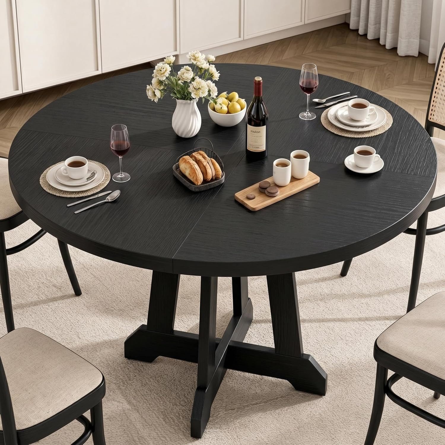 GarveeMore Esstisch runder 47 Zoll aus Holz,robuster Holzsockel für 4 Personen, Küchentische mit Holzsockel für Esszimmer,Küche,Wohnzimmer