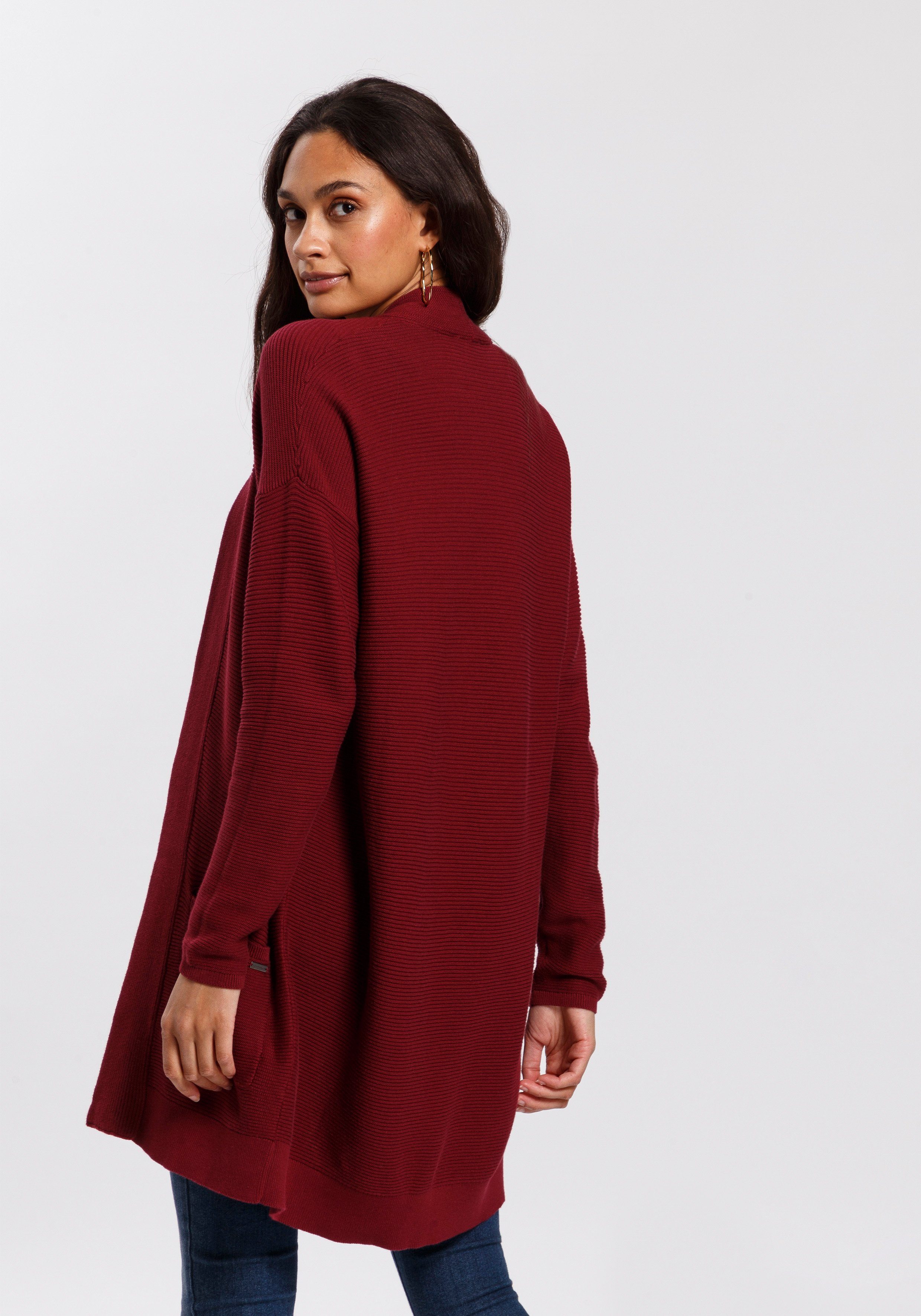 TOM TAILOR Longstrickjacke aus Rippstrick mit aufgesetzten Taschen