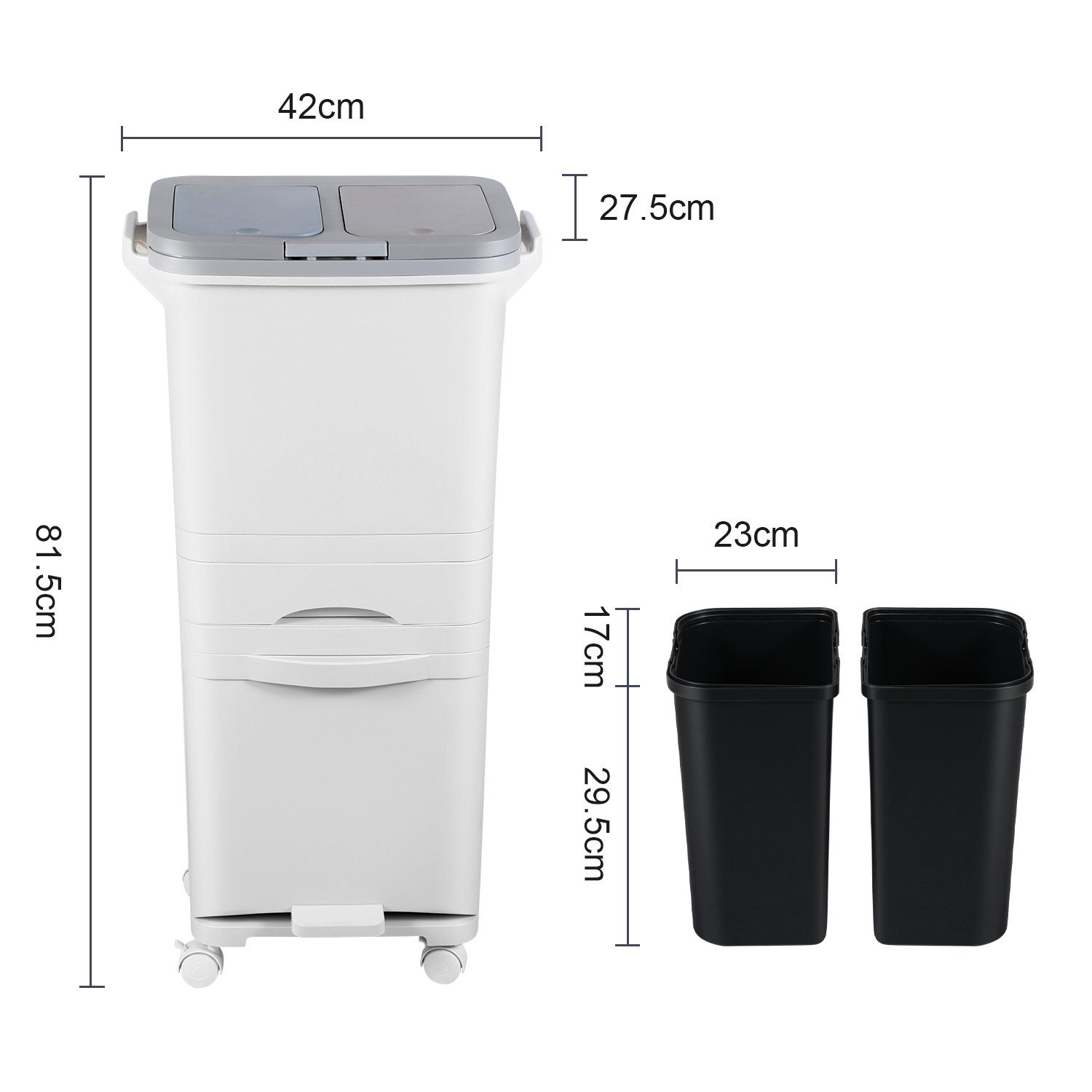 Clanmacy Mülleimer 42L Abfalleimer Mülleimer Küche mit Pedal und 4 Fächern