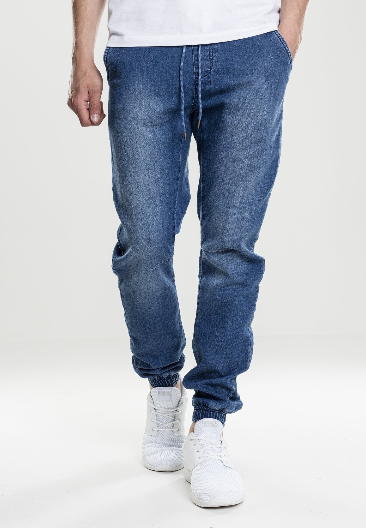 URBAN CLASSICS Bequeme Jeans Herren Knitted Denim Jogpants (1-tlg) blue washed