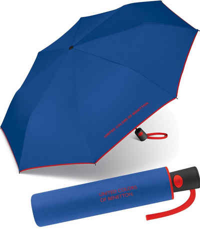 United Colors of Benetton Taschenregenschirm schöner Damen-Regenschirm mit Auf-Automatik, mit Kontrastfarben am Schirmrand - blau-rot