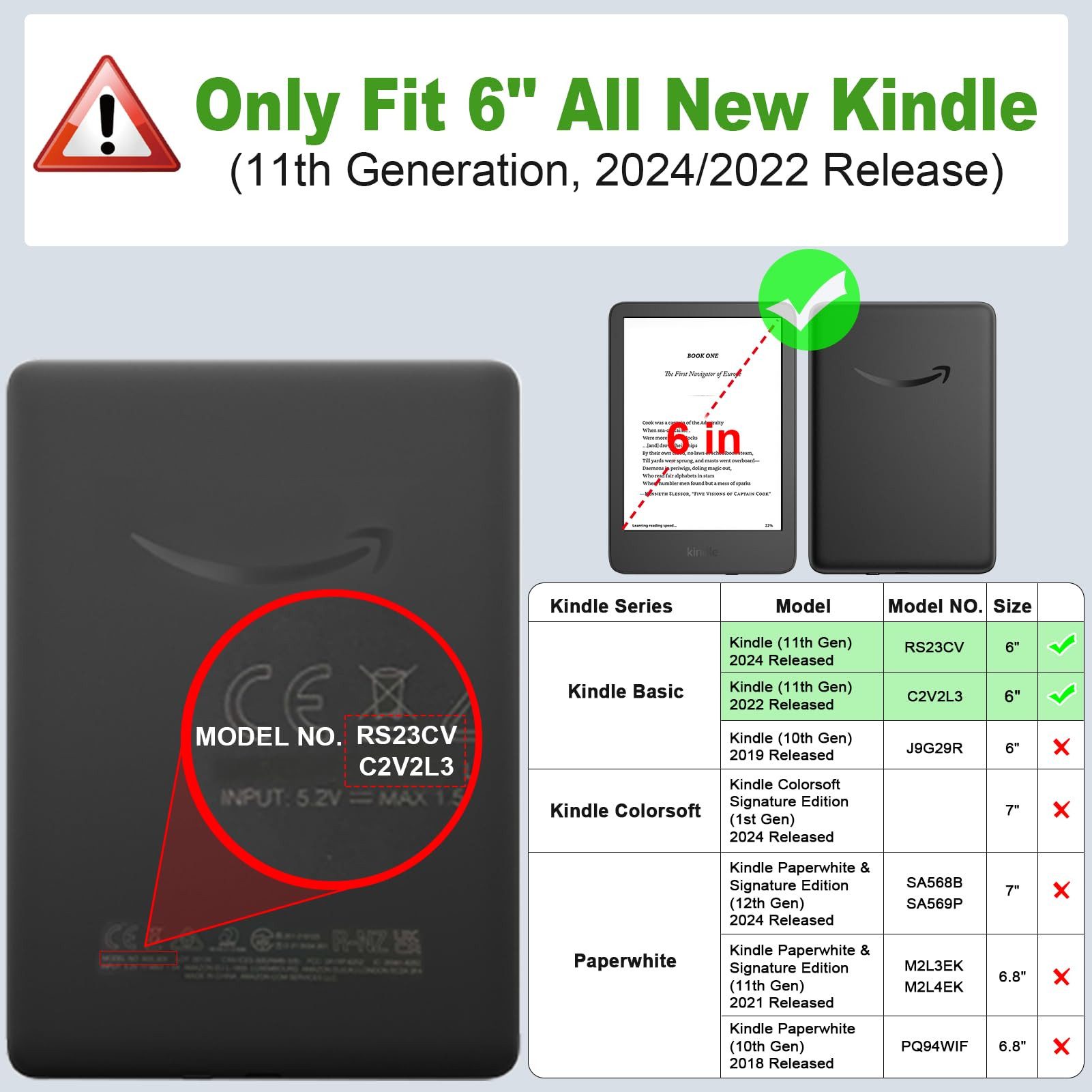 Fintie E-Reader-Hülle für 6" Kindle (11. Generation)–2024/2022, Clear Weich TPU Schutzhülle, mit Auto Sleep/Wake für 6 Zoll Kindle Basic 2024 – Bild 2 von 5