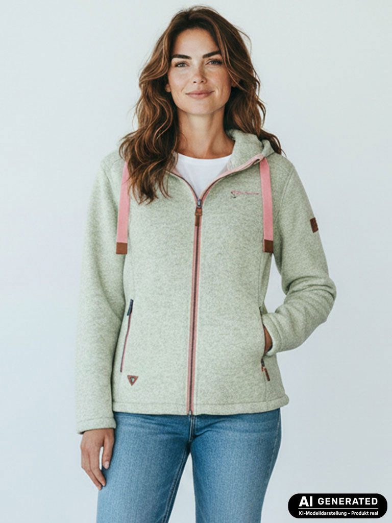 Dry Fashion Fleecejacke Poel Damen Wollfleece-Jacke Kapuze - Damenjacke Fleece windabweisend Verstellbare Kapuze, 2-Wege-Reißverschluss, Taschen mit Reißverschluss