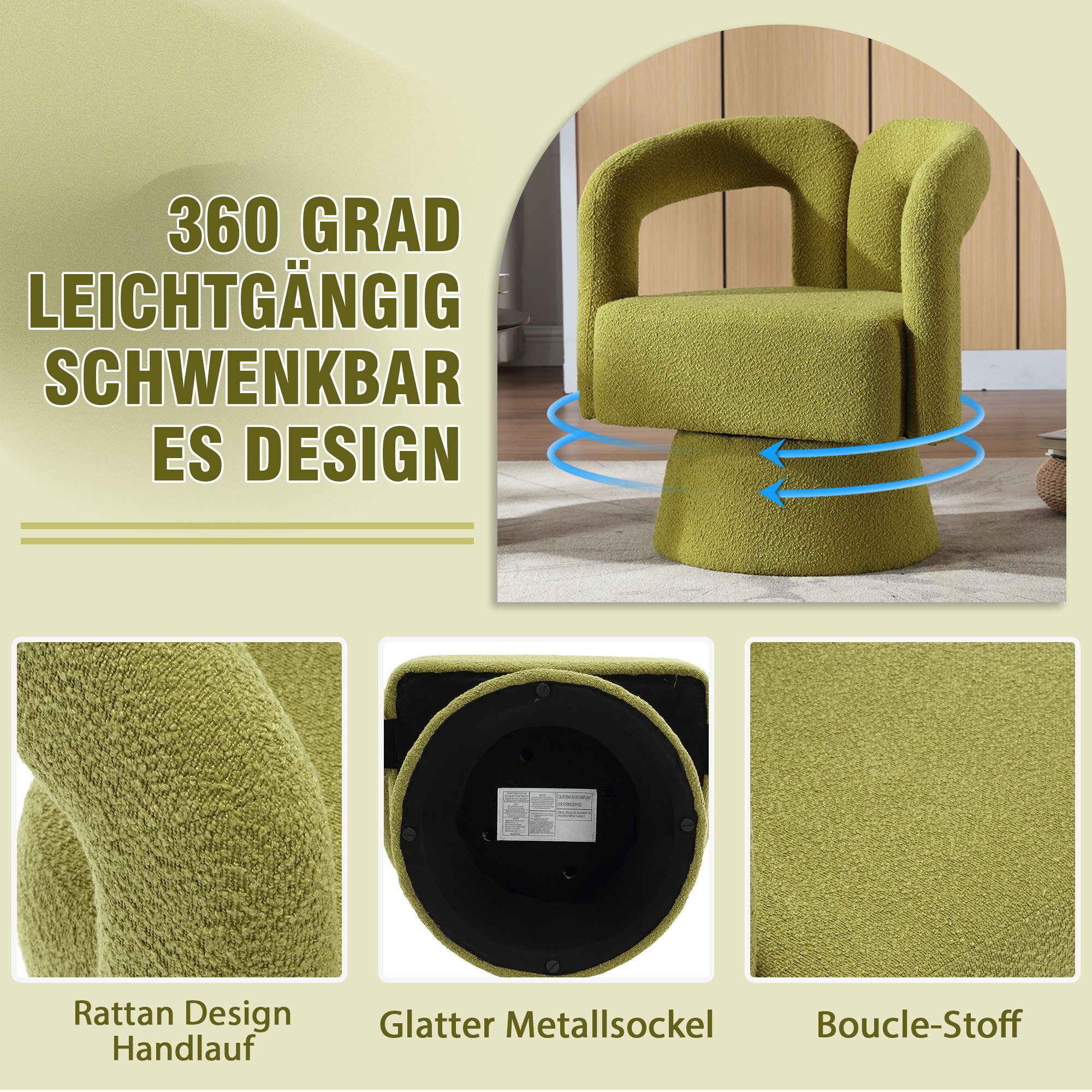 STILVORA Relaxsessel Akzentstühle um 360° drehbar,Sessel mit breit Polsterung,Stoffsessel