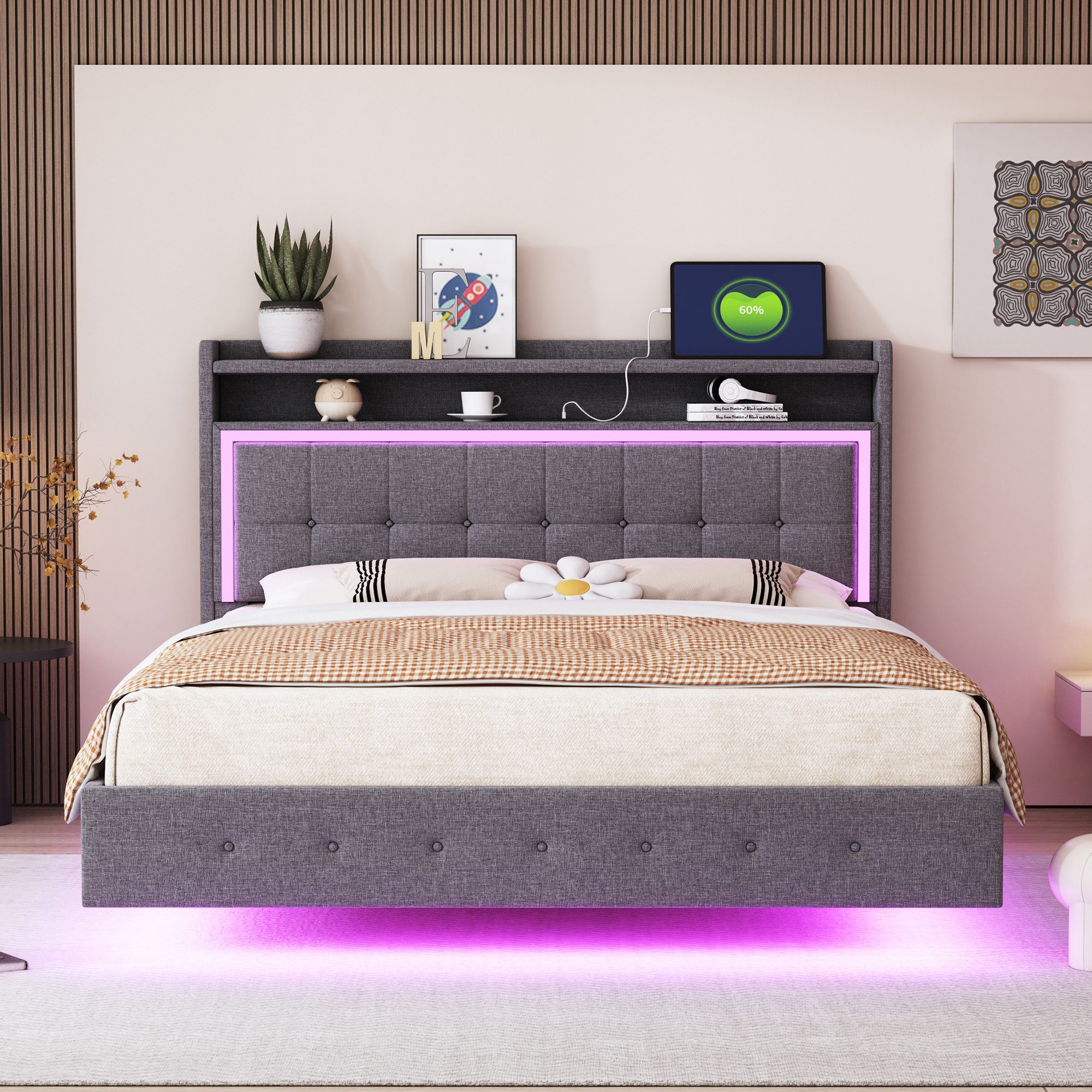 Flieks Polsterbett, LED Doppelbett 140x200cm mit günstig online kaufen