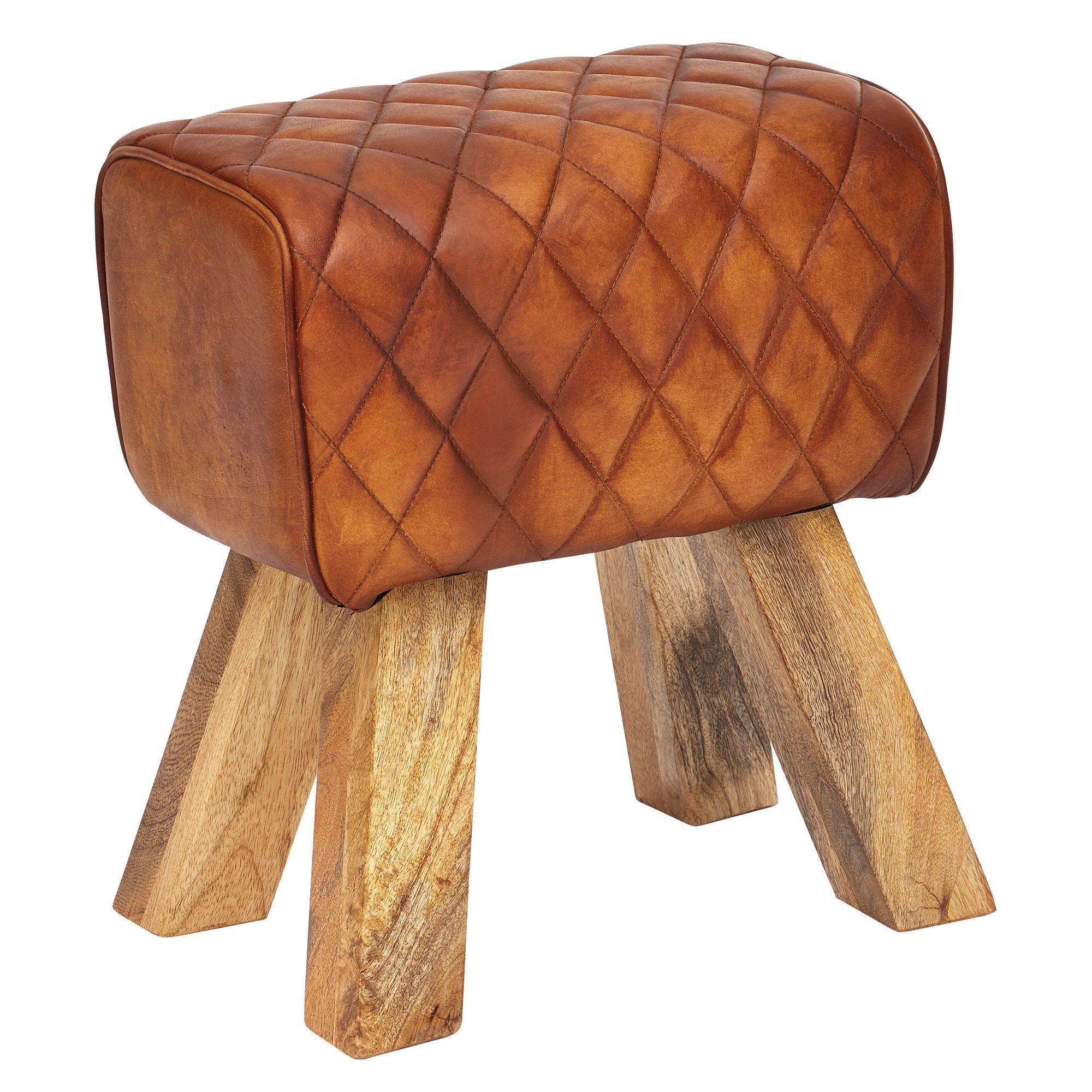 Wohnling Sitzhocker WL6.092 (Echtleder / Massivholz 40x48x27 cm, Design Hocker), Dekohocker Braun Modern, Lederhocker Gepolstert