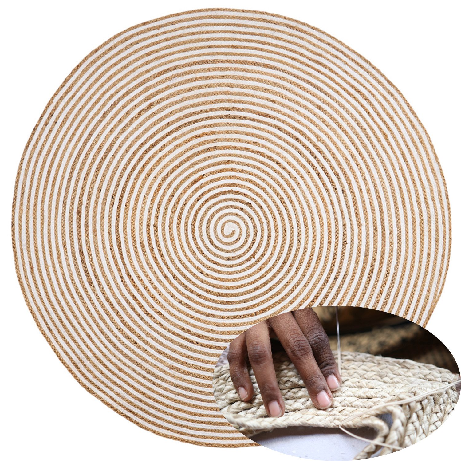 Marrakesch Orient & Mediterran Interior Teppich Runder Teppich Rocio für Outdoor aus Jute und Baumwolle, Natur 150 cm, Höhe: 10 mm, Handarbeit