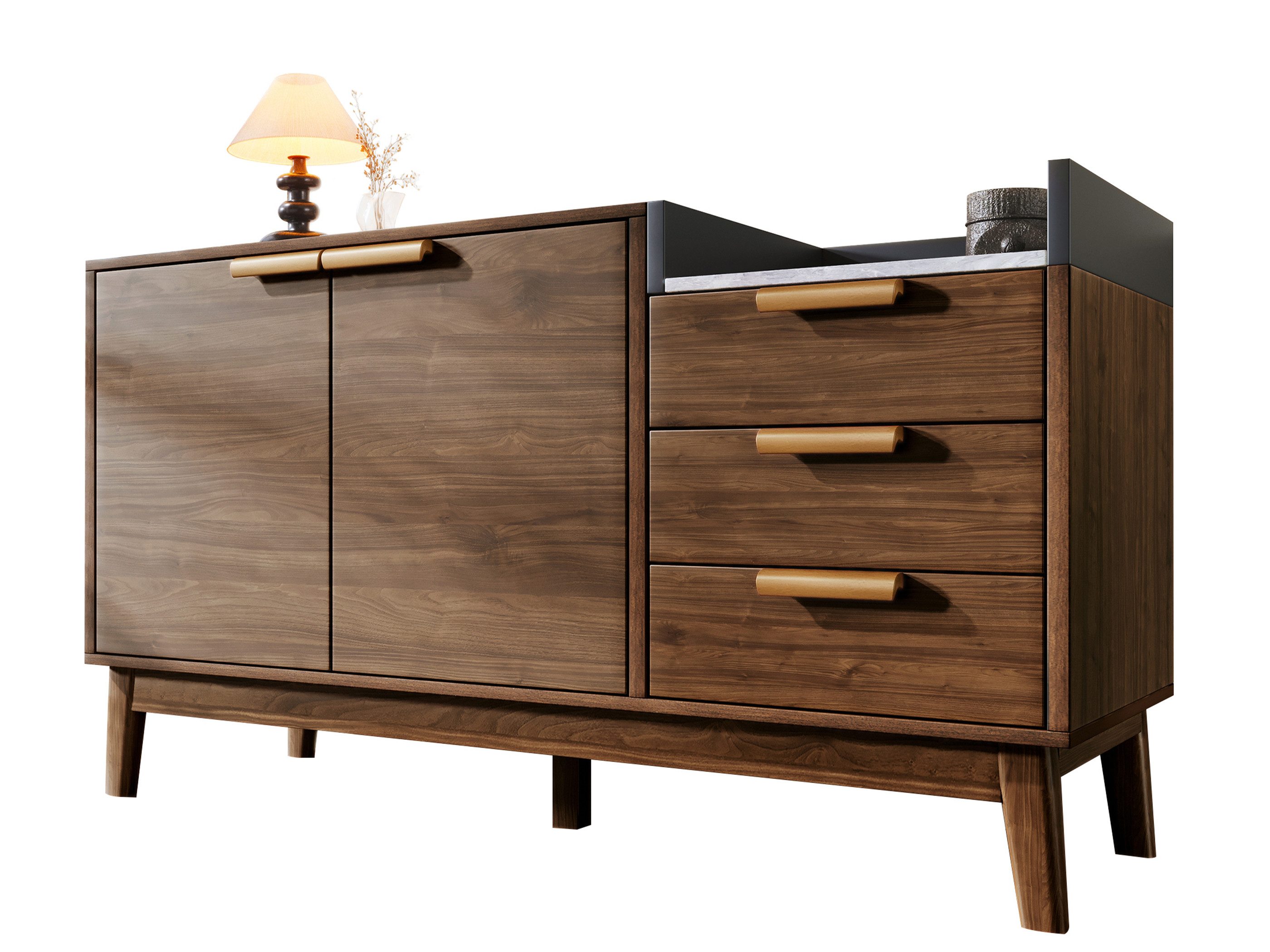 SeedWave Sideboard Vielseitige Kommode mit 1 Ablageboden in Marmor-Optik, Viel Stauraum, 2 geschlossene Staufächer inkl. 1 höhenverstellbarer Einlegeboden