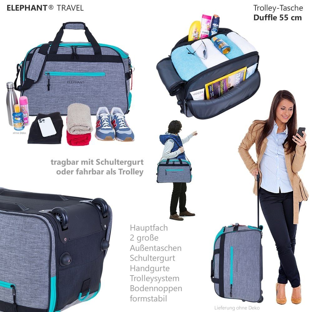 ELEPHANT Trolley Duffle Bag Travel Reisetrolley 55 cm Reisetasche, Weekender Sauna Reise Sport Trolly Tasche Rollen
