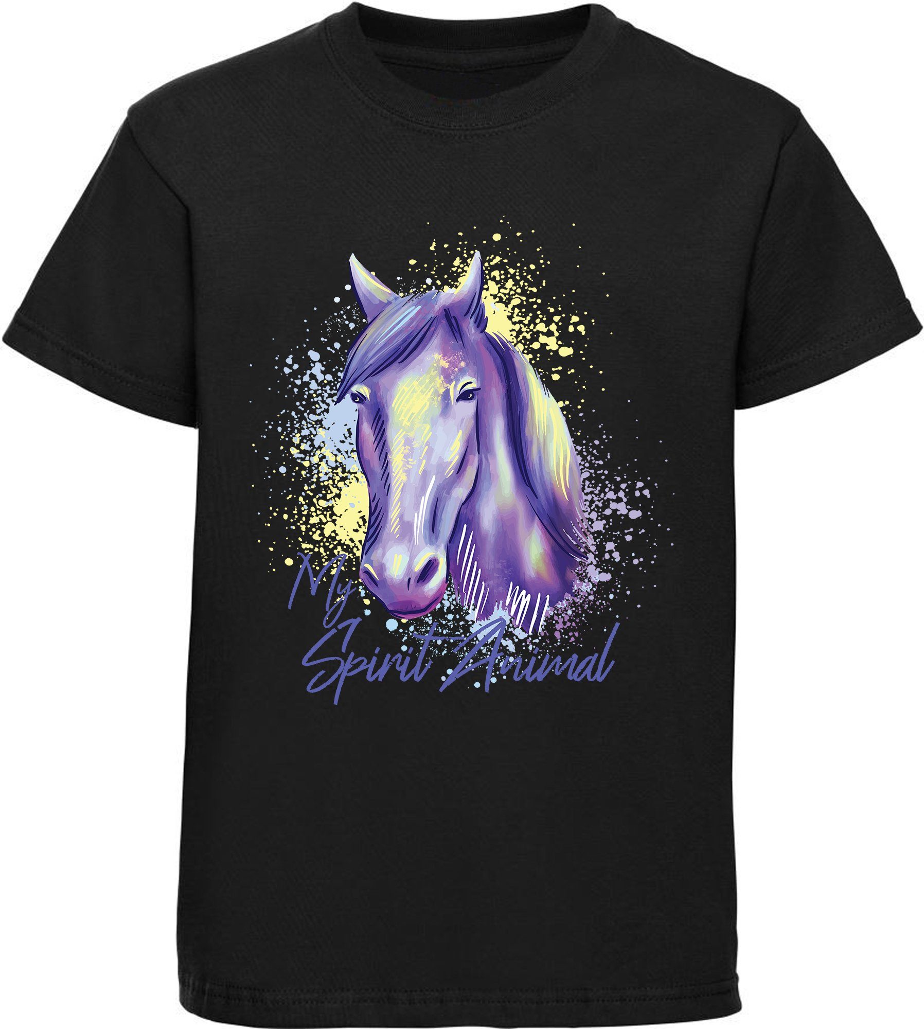 MyDesign24 Print-Shirt bedrucktes Mädchen T-Shirt gemalter Pferdekopf Baumwollshirt mit Aufdruck, i158 schwarz