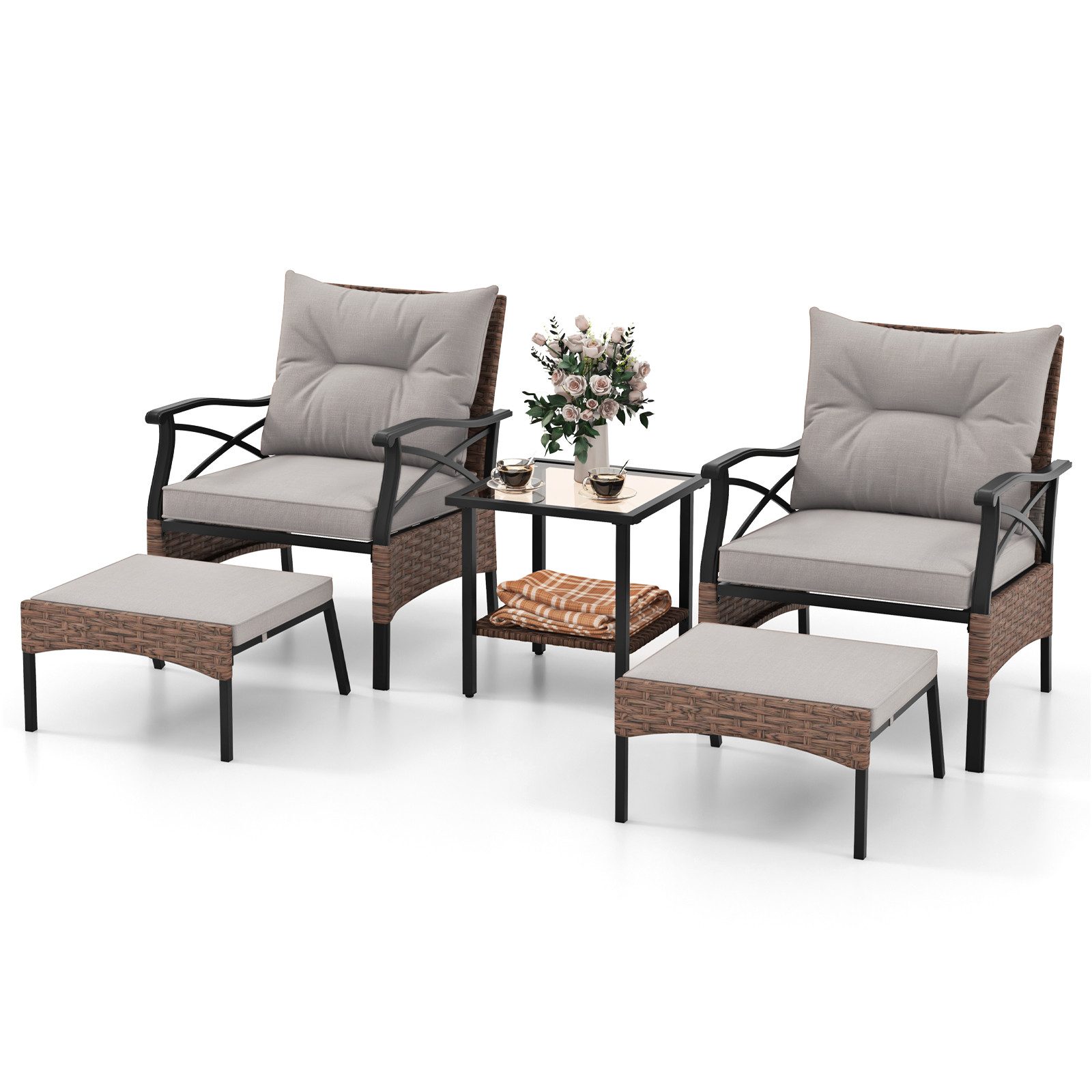 KOMFOTTEU Balkonset Gartenmöbel Sitzgruppe, (Set, 5-tlg), mit weichen Sitz- & Rückenkissen
