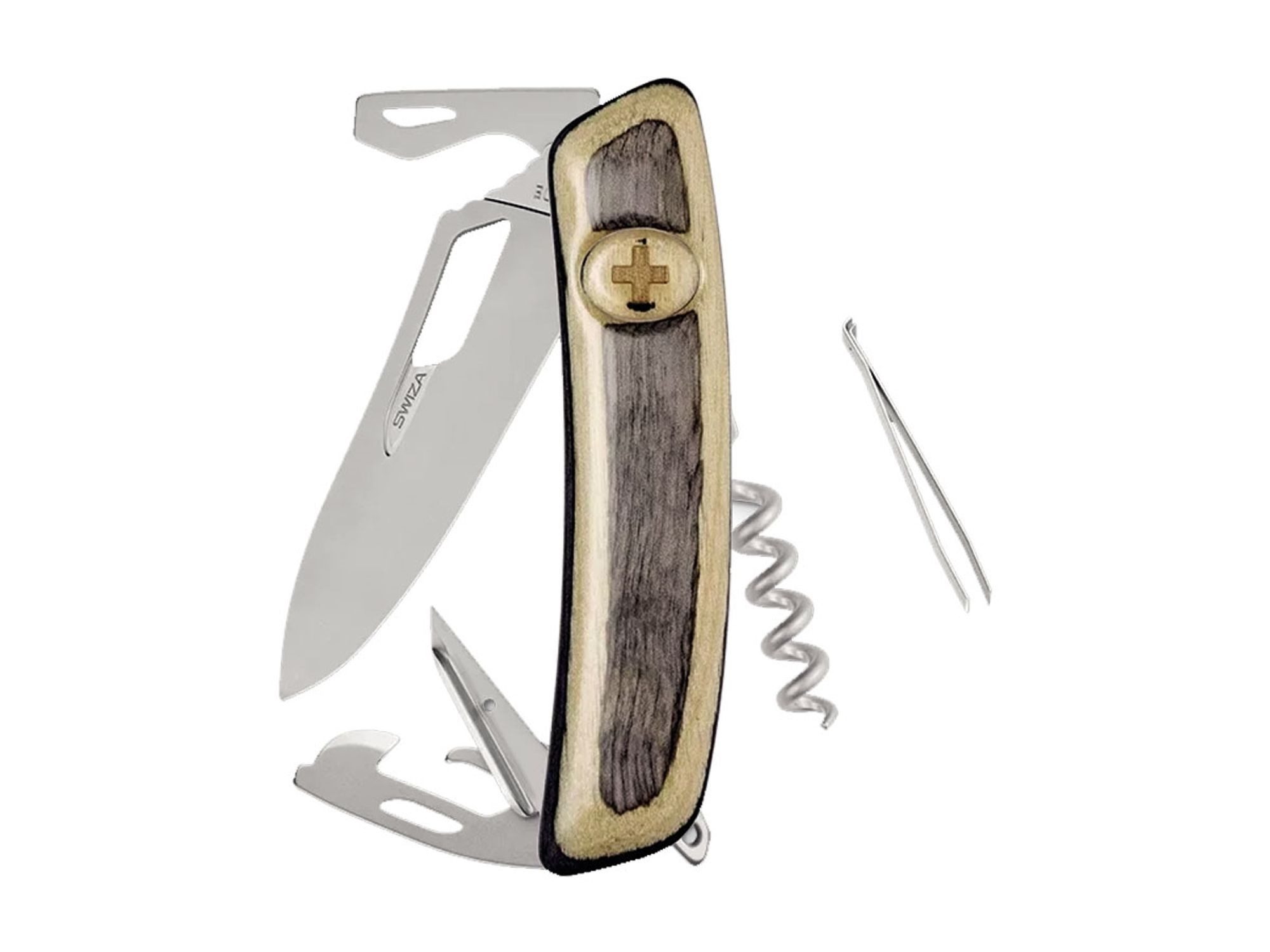 SWIZA Taschenmesser Swiza SH09TR AM Saw & Scissors Wavy Edge Pakkaholz Weiß KST.0136.6520