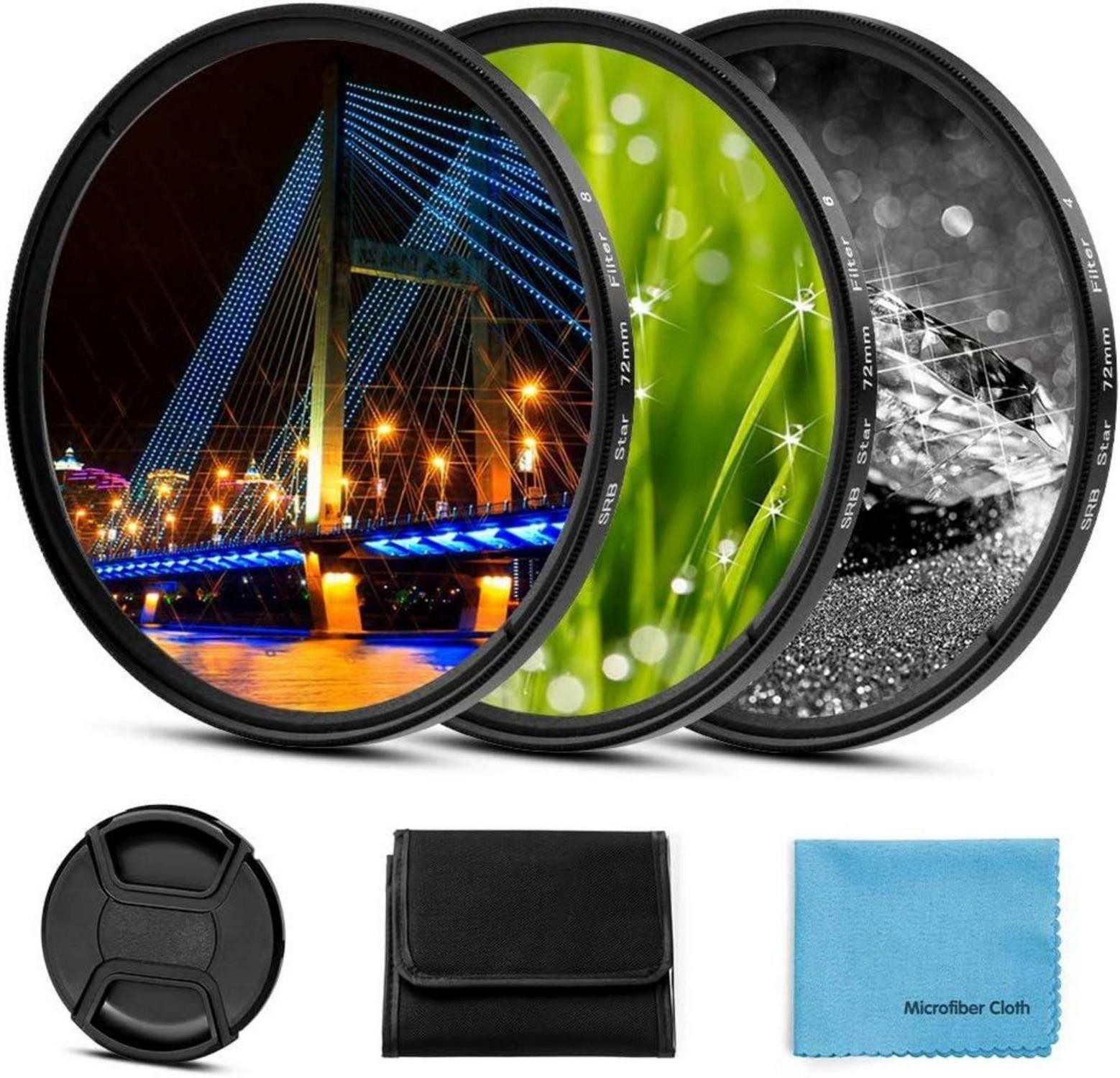 77mm Sternfilter Set: 4/6/8 Punkte + Objektivdeckel, Filterbeutel Sternfilter