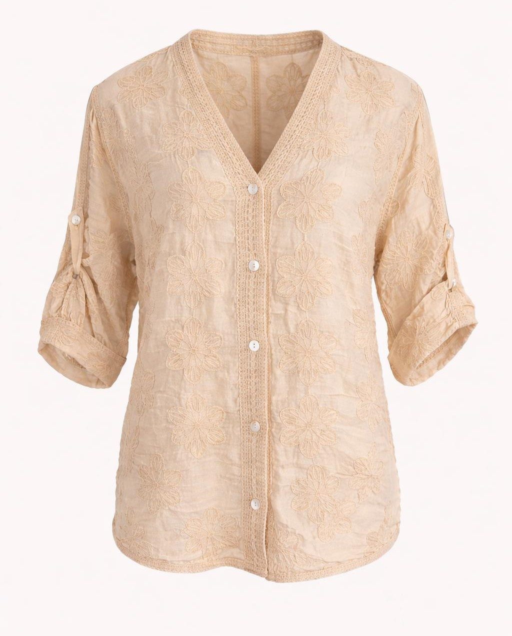 Spitzenbluse Damen Bluse Baumwolle Sommer Stickerei Gr. 36–40