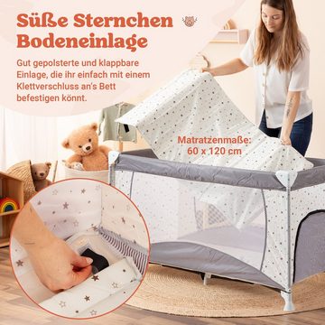 Alcube Reisebett Komfort Plus I Kinderreisebett inkl. Bodeneinlage mit Reisverschluss 4 feste Standfüße, inkl. Tragetasche