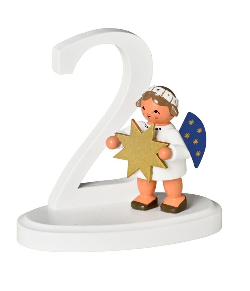 KWO Kunstgewerbe Werkstätten Engelfigur Miniaturfigur Engel mit Zahl "2" BxTxH= 7x4x7cm NEU