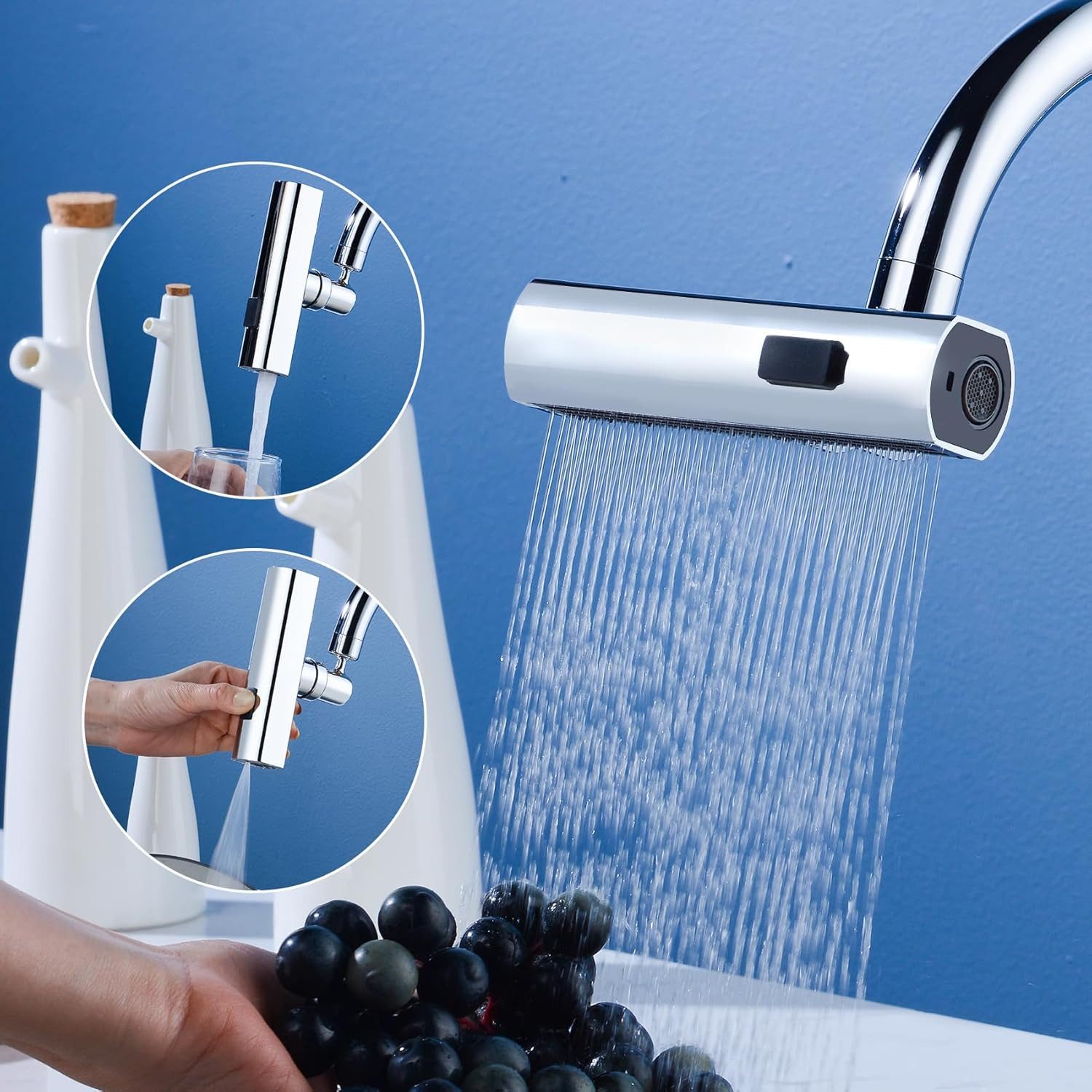 LIANNA Waschtischarmatur 360° Wasserhahnverlängerung für die Küche, Sprühaufsatz für die Küche, (set, Armatur mit Ablaufkelch undVerschluss, Mischbatterie) schwenkbarer Wasserhahnbelüfter mit 3 Modi, Haushaltswaren