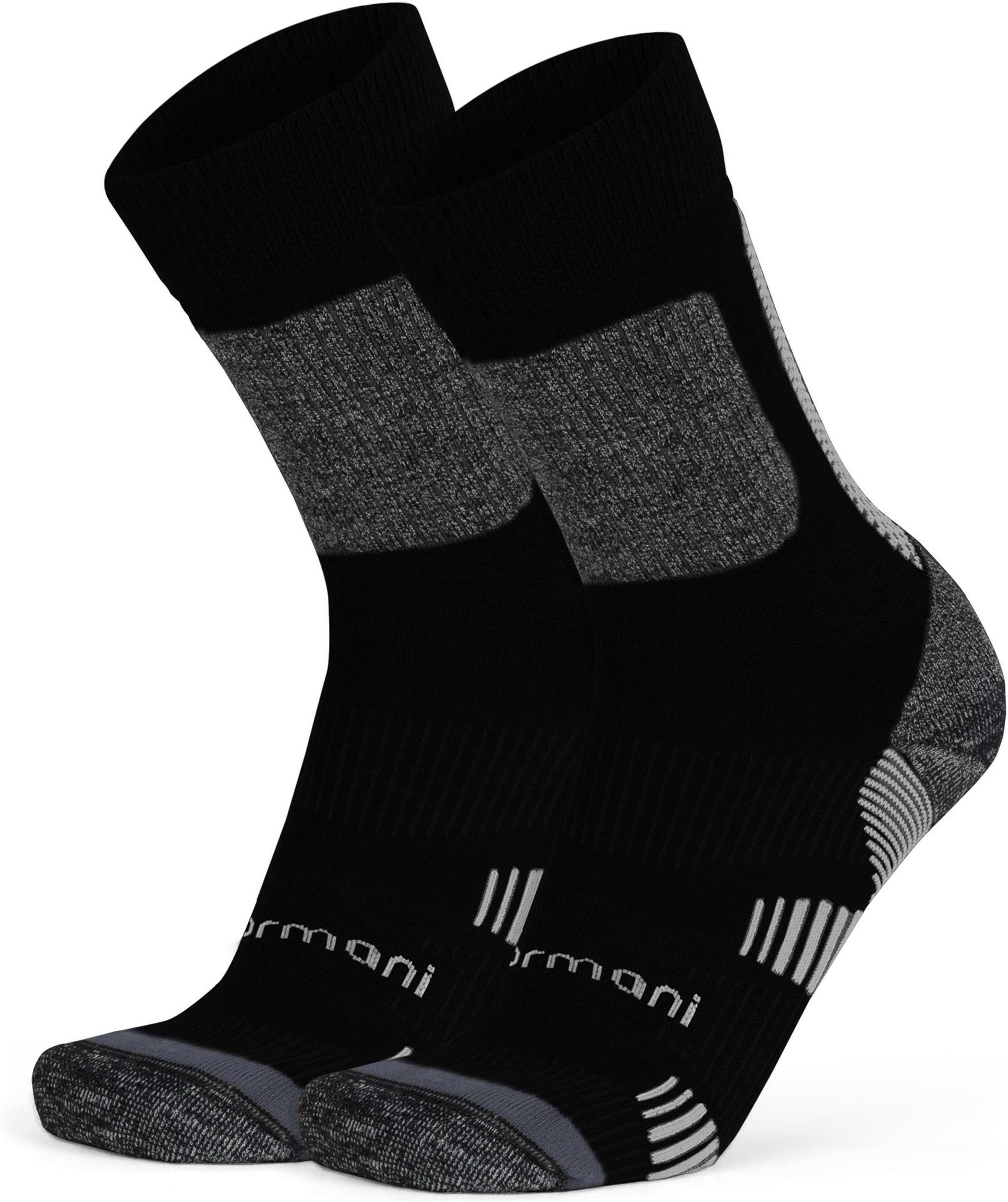 normani Sportsocken 2 Frotteesohle Merinowolle Trekking Schwarz Socken hochwertige mit Paar) (2 Merino