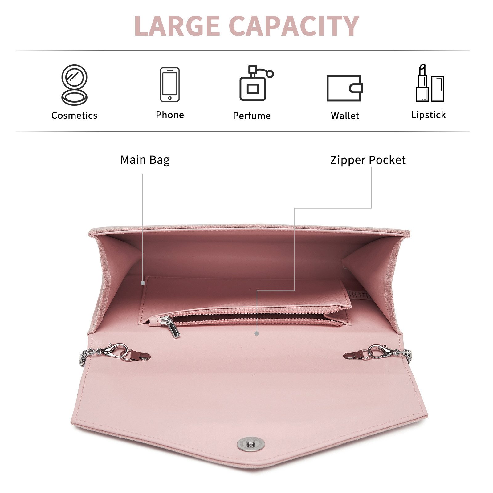 Miss Lulu Clutch Damen, Elegante Abendtasche mit Diamantbesatz & Kette – Bild 5 von 5
