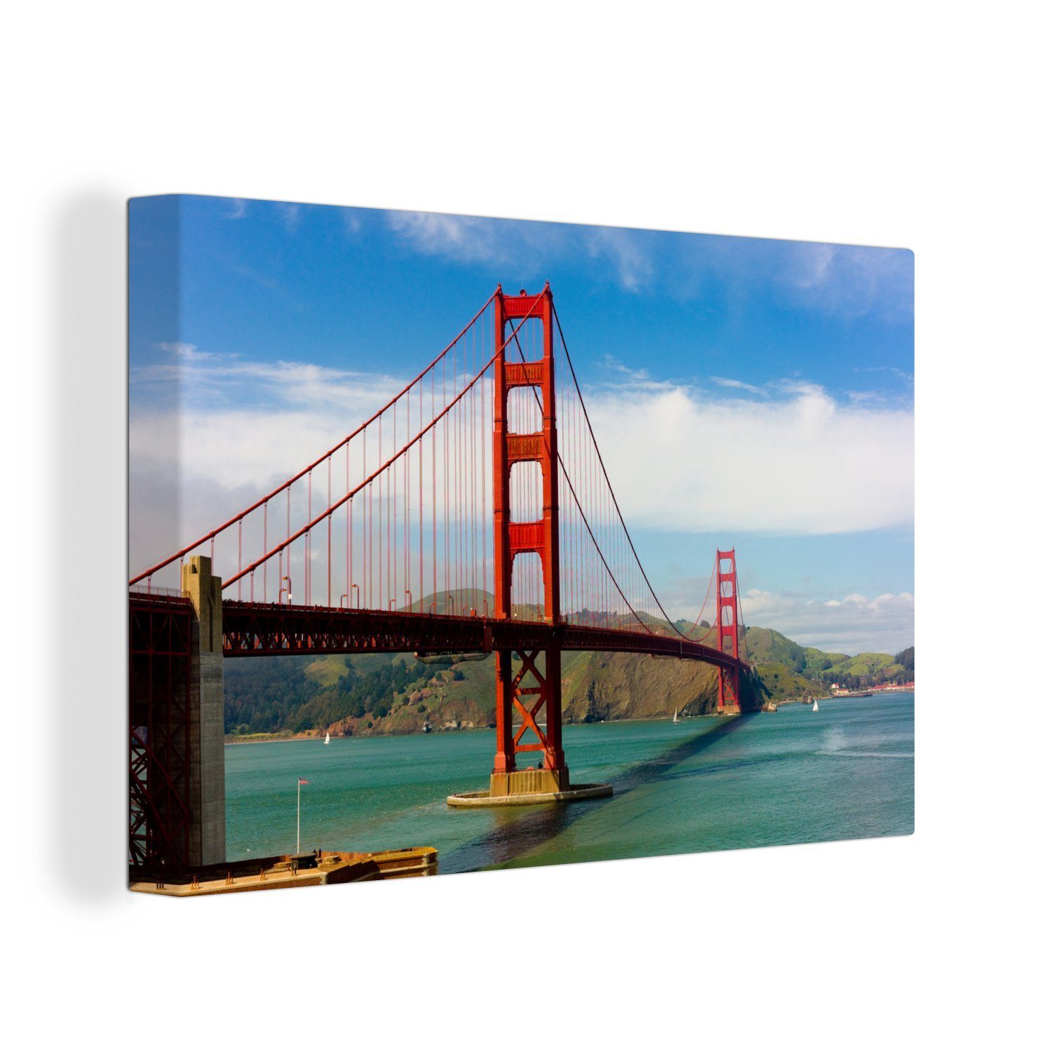 OneMillionCanvasses® Leinwandbild Blick auf die Golden Gate Bridge in Kalifornien, (1 St), Wandbild Leinwandbilder, Aufhängefertig, Wanddeko, 30x20 cm