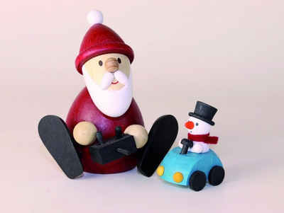 Weihnachtsfigur Holzfigur Weihnachtsmann mit Auto HxB 8,3x8,5cm NEU