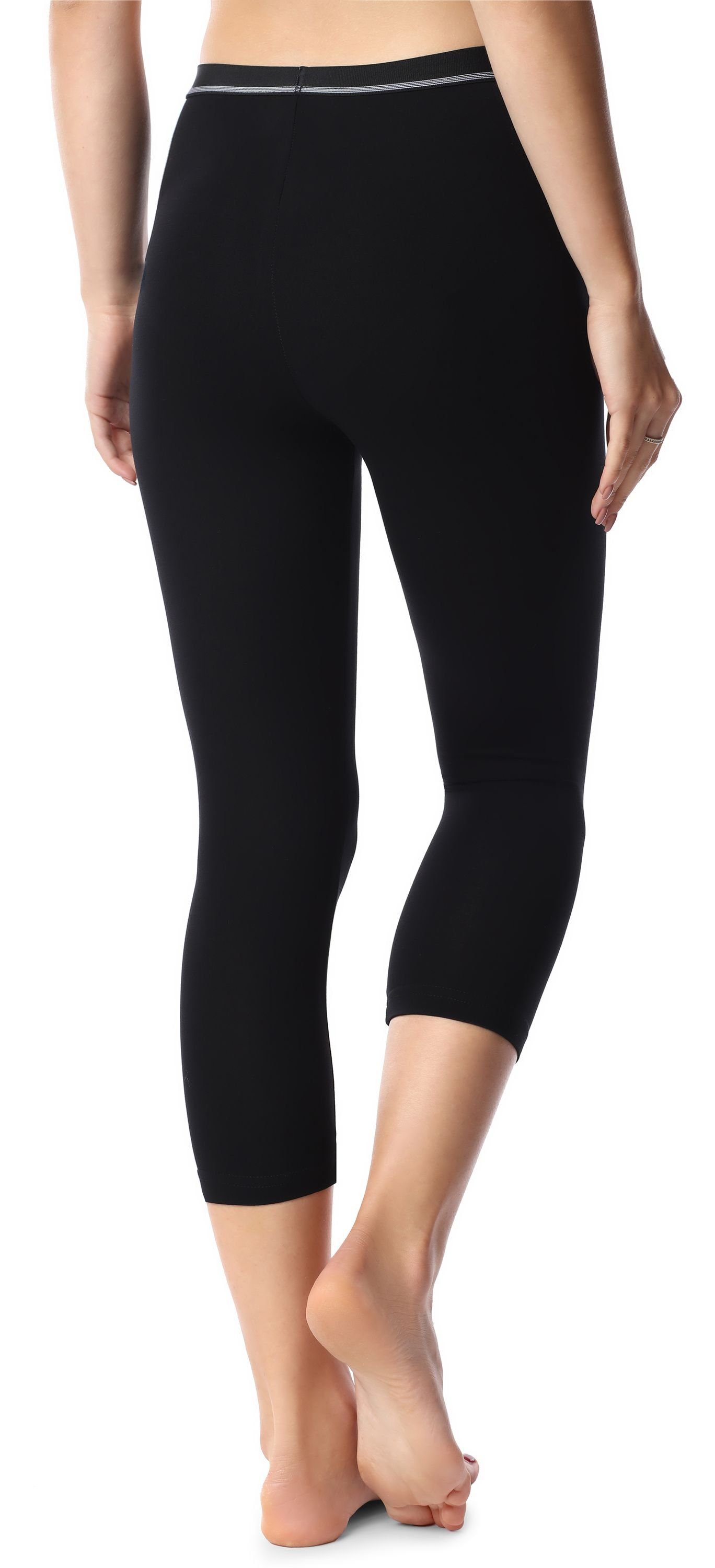 (1-tlg) Ziergummi BLV50-181 elastischer mit Leggings 3/4 Schwarz Leggings Capri Damen Bund Bellivalini