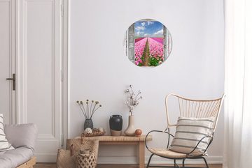 MuchoWow Gemälde Blumen - Tulpen - Ansicht - Regenbogen, (1 St), Kreis Wanddekoration Forex, Rundes Wandbild, Wohnzimmer, 30x30 cm