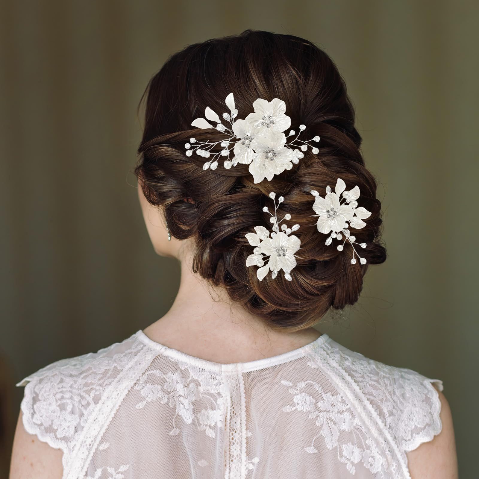 Oemmn Haarnadeln 3er Set Braut Haarnadeln mit Perlen & Blumen, 3-tlg., U-förmige Hochzeit Haaraccessoires für Brautfrisuren & Hochzeiten