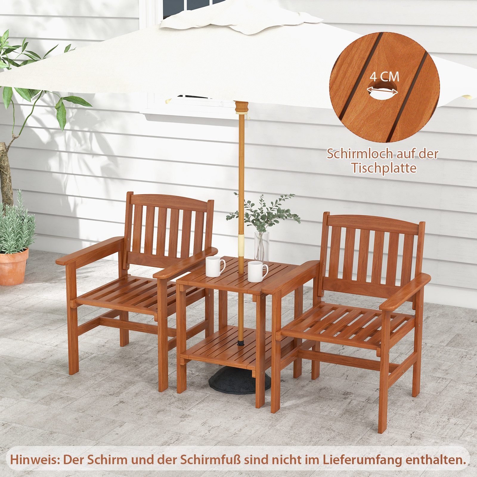 COSTWAY Balkonset, 3er Set, mit Schirmloch, günstig online kaufen