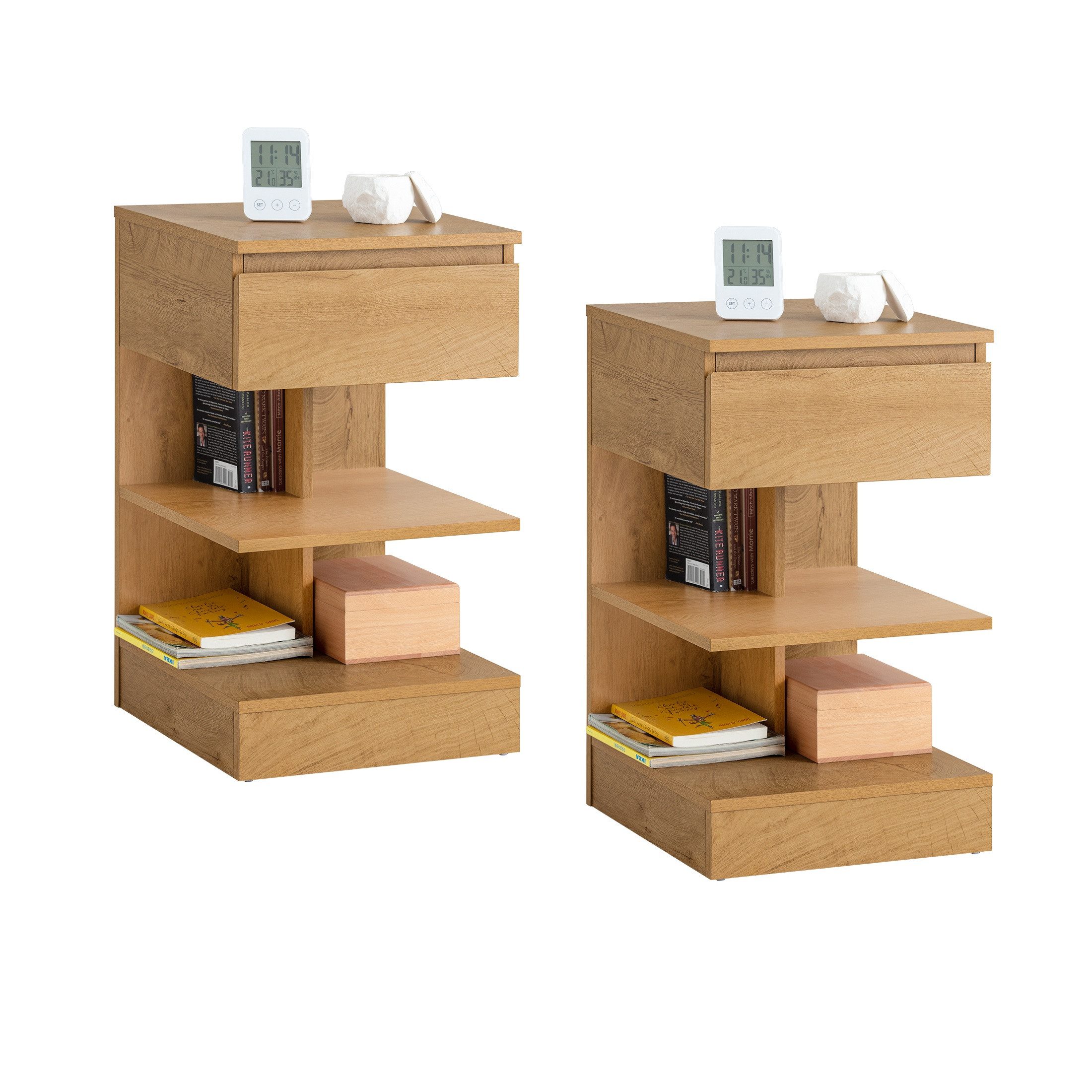 SoBuy Nachttisch FBT49, Nachttisch schmal, Nachtschrank Aufbewahrungsschrank, (2-St), Beistelltisch mit Schublade, Nachtschrank, offene Ablage