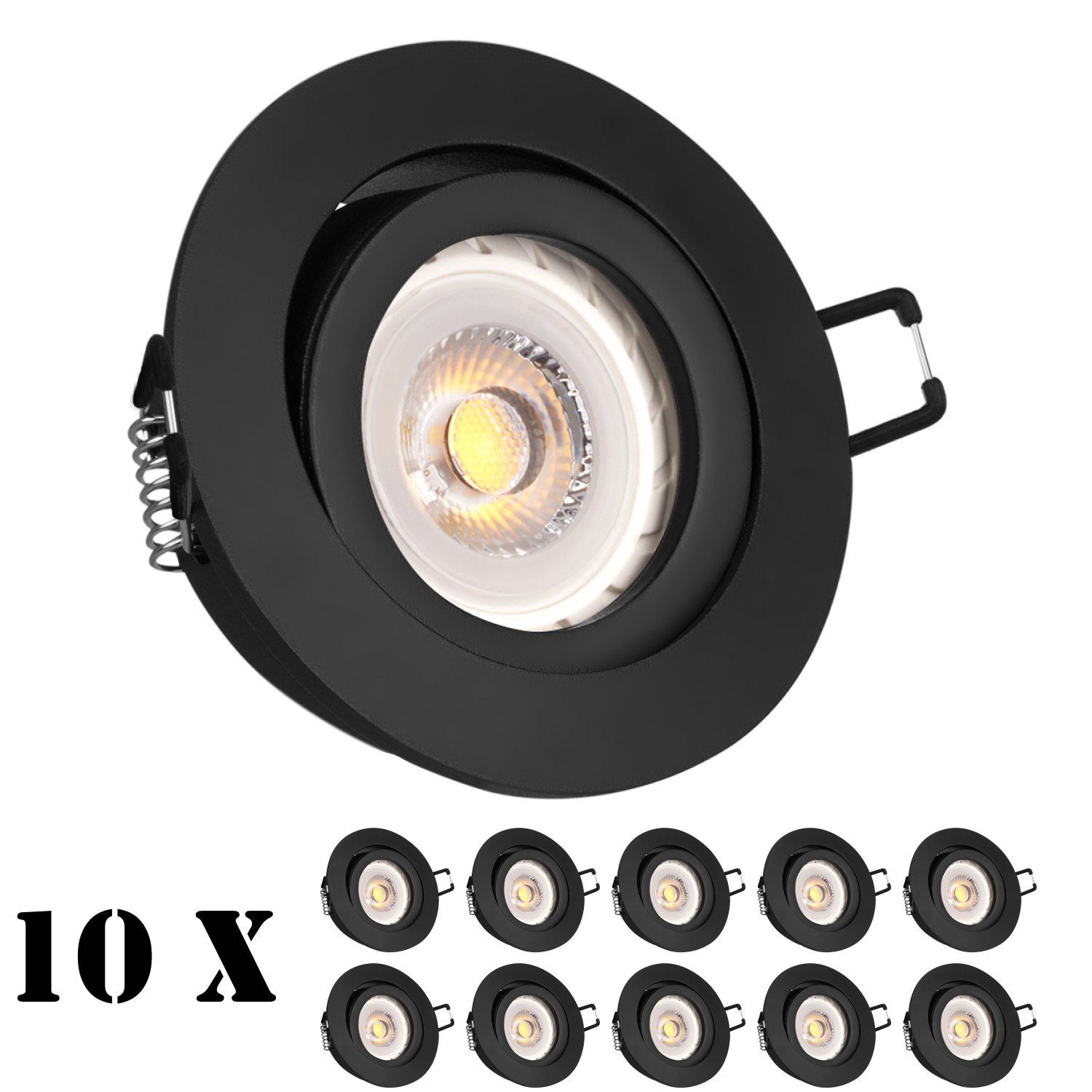 LEDANDO LED Einbaustrahler 10er LED Einbaustrahler Set schwarz matt mit COB LED GU10 Markenstrahl