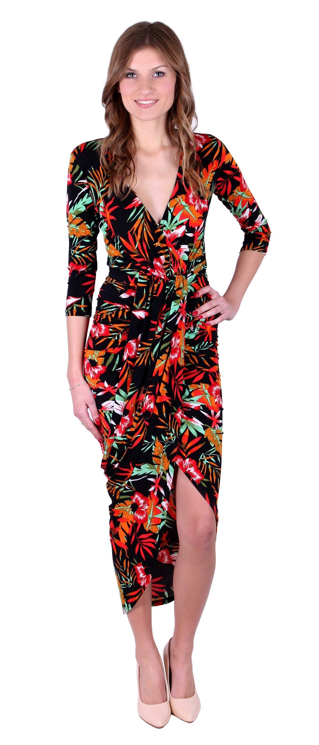 Maxikleid John Zack Kim Kardashian Style Super Sexy langes Kleid Geblümt M
