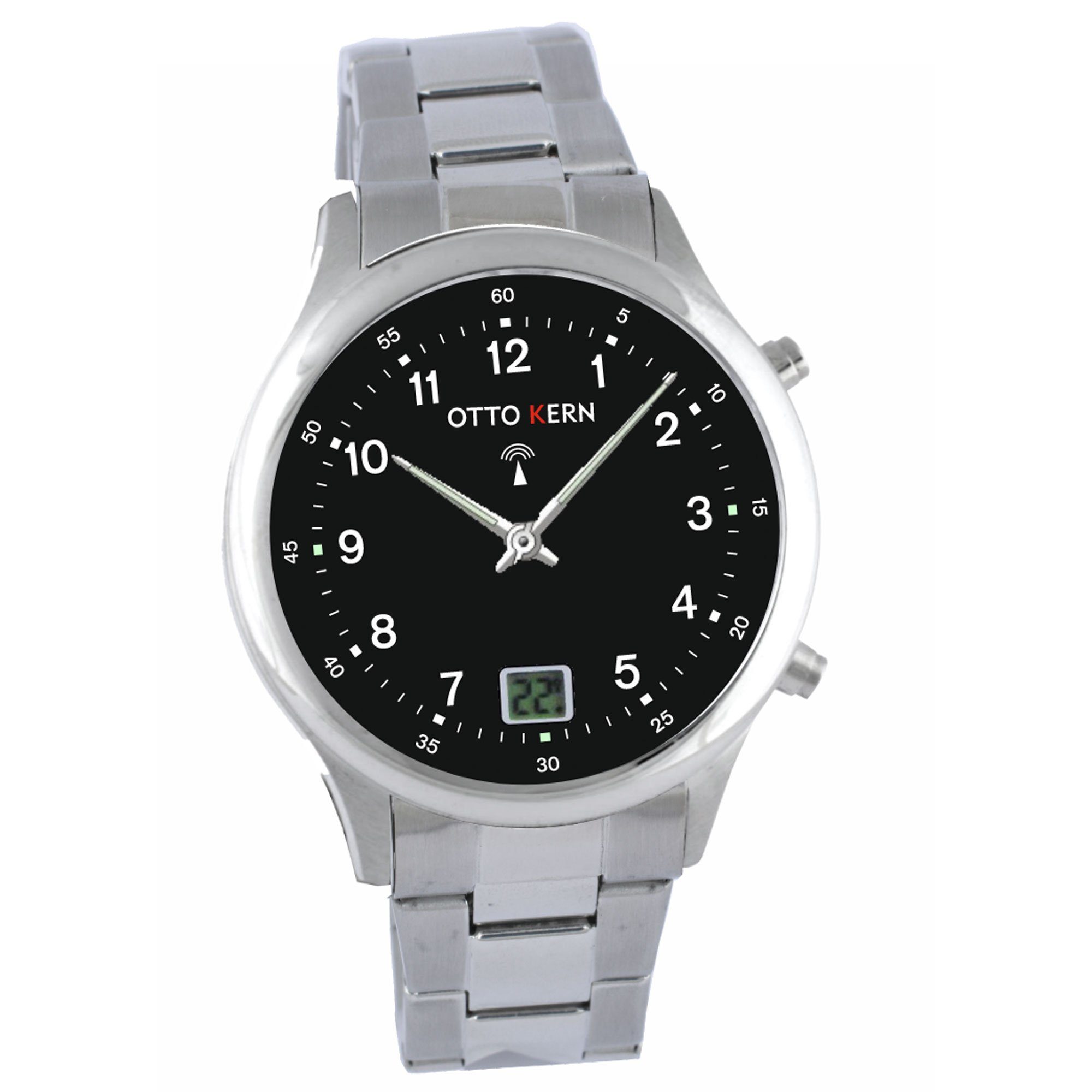 Otto Kern Funkuhr Design Funkarmbanduhr, Edelstahlarmband Datum
