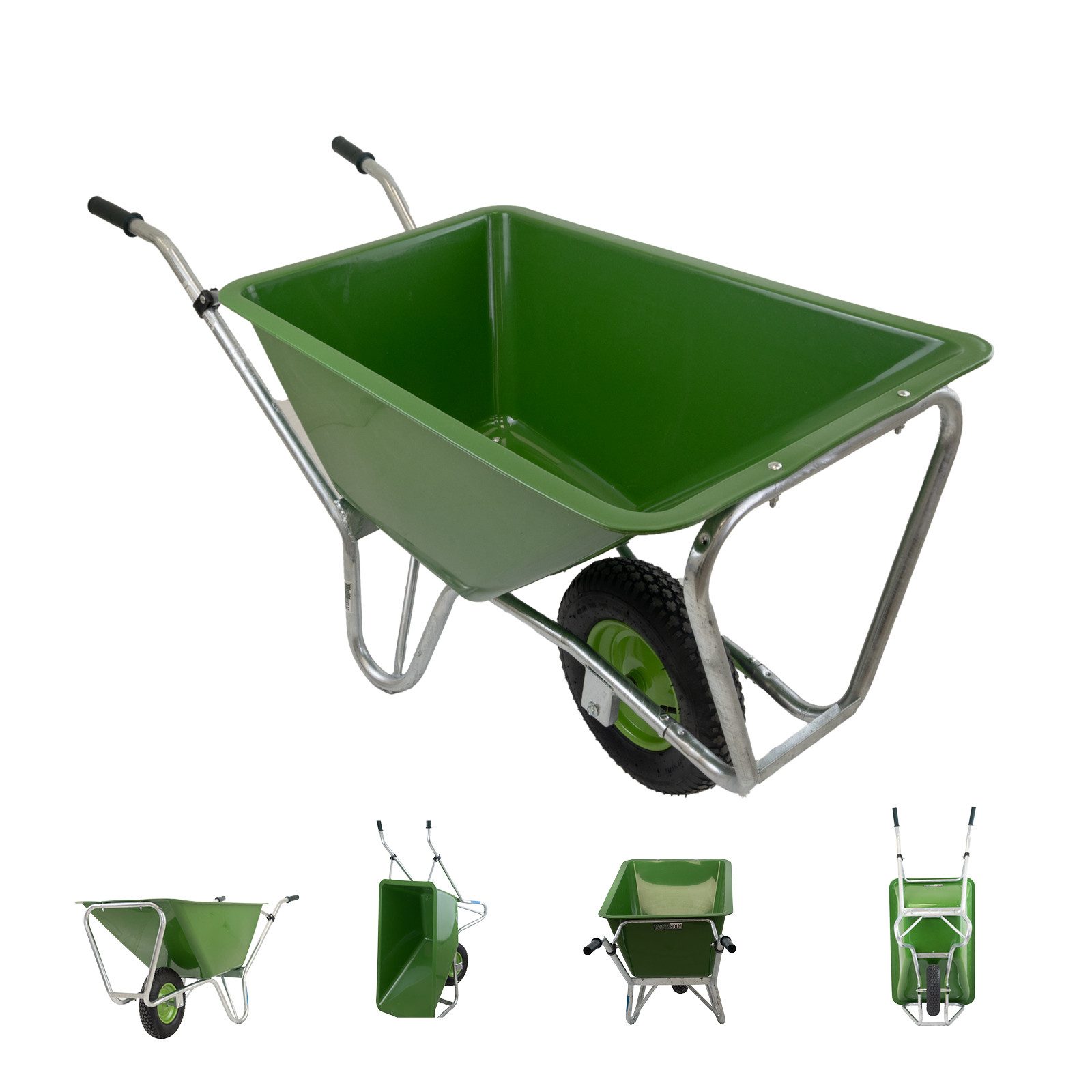 Schubkarre 1-Rad Schubkarre XL 200 L 300 kg Luftrad Hofkarre Futterkarre grün