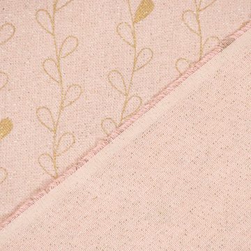 SCHÖNER LEBEN. Stoff Dekostoff Leinenlook Metallic Blätterranken rosa gold 1,40m, mit Metallic-Effekt