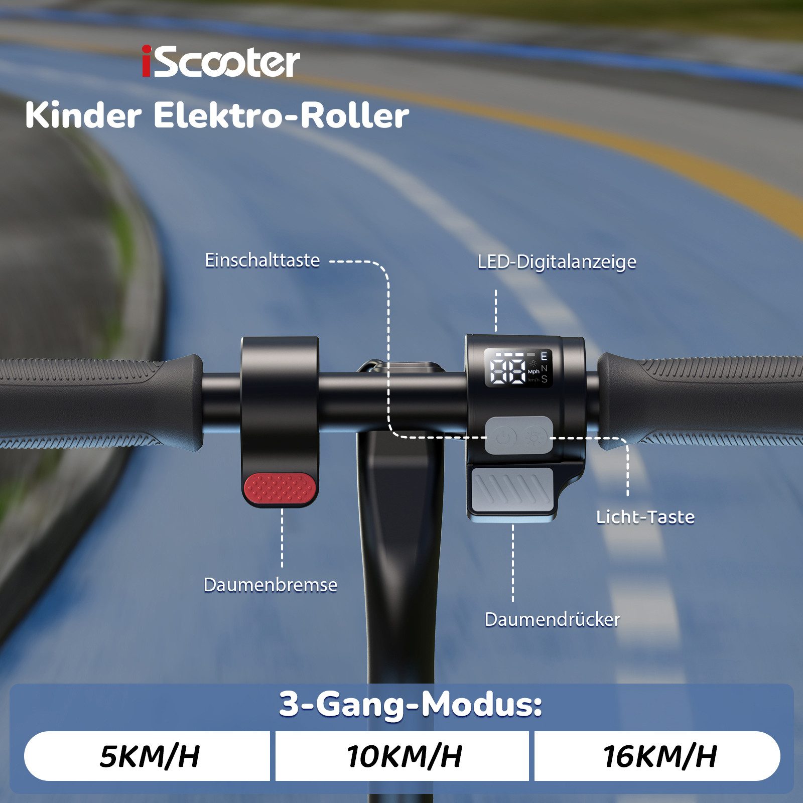 iscooter Miniscooter Elektro-Kinderroller Kinder von 6-12 Jahren mit magnetischer Aufladung, (1 tlg), 150W, 16km/h, LED-Anzeige, farbige Lichter, Doppelbremsen