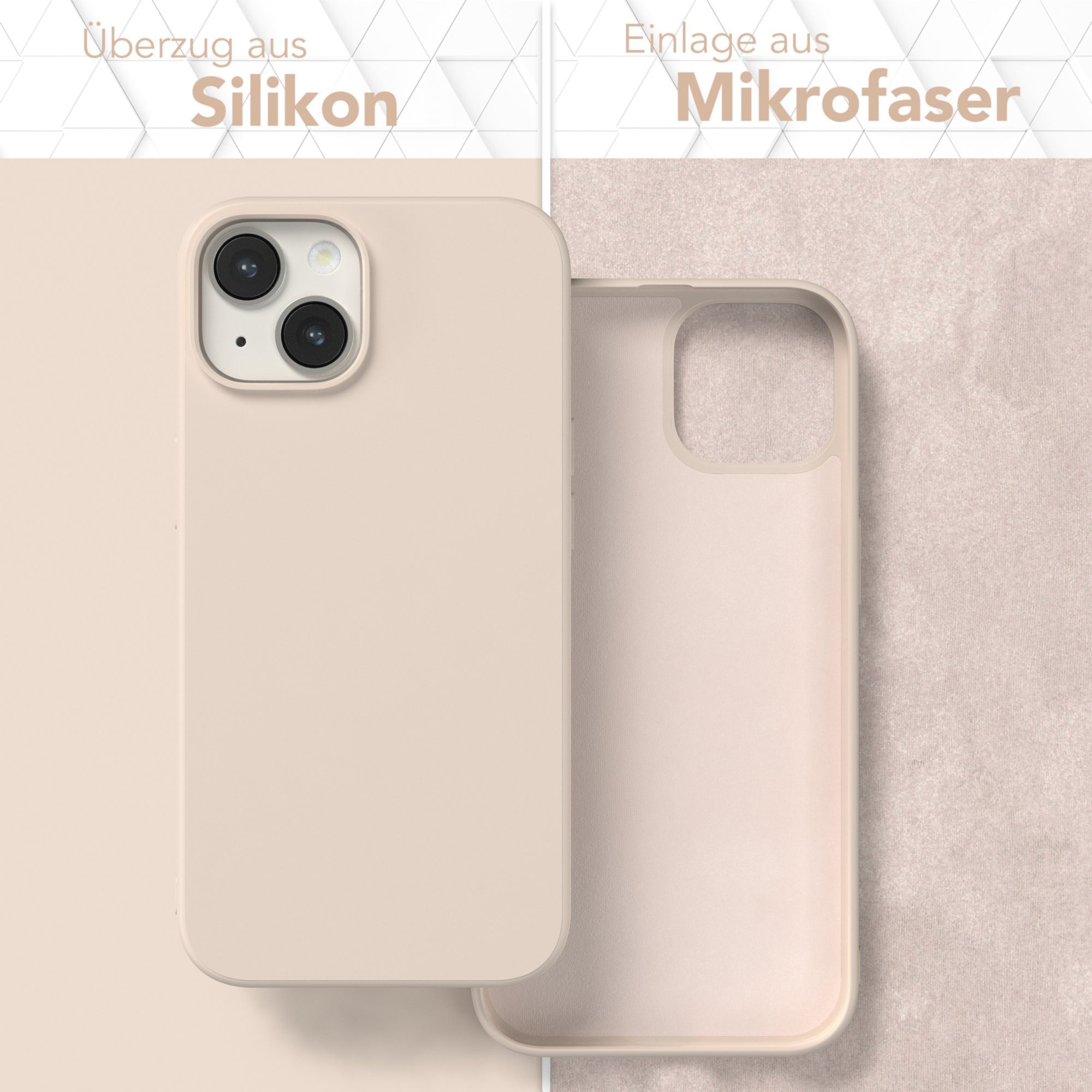 EAZY CASE Handyhülle für Apple iPhone 14 Hülle Silikon 6,1 Zoll, Bumper Case Matt Slimcover Silikonschutzhülle elastisch Taupe / Beige