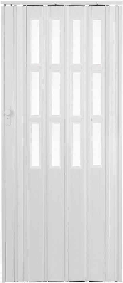 Standom Falttür Schiebetür Tür weiß mit Fenster Schloss H. 203 cm Türbreite bis 85 cm