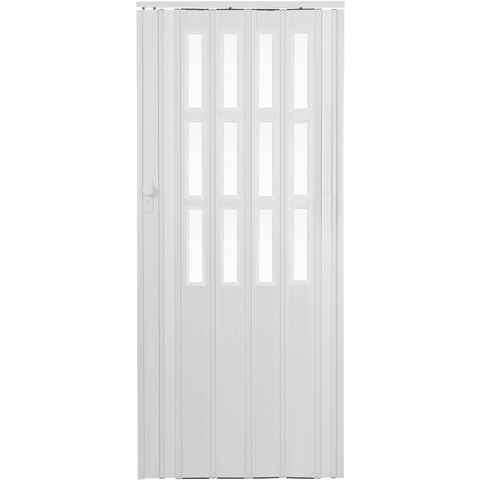 Standom Falttür Schiebetür Tür weiß mit Fenster Schloss H. 203 cm Türbreite bis 115 cm (1 Packung, 1-St., 1 Set), teils vormontiert