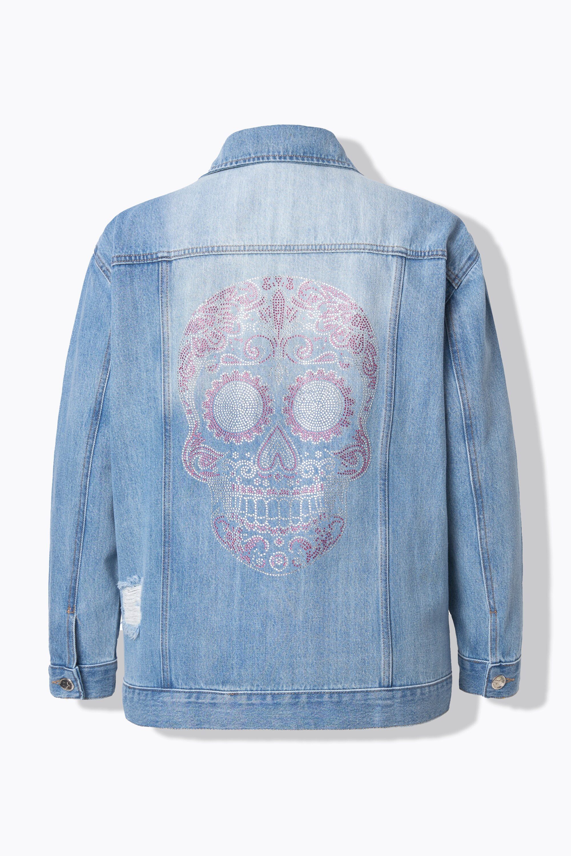 Angel of Style Sommerjacke Jeansjacke oversized Glitzer-Totenkopf