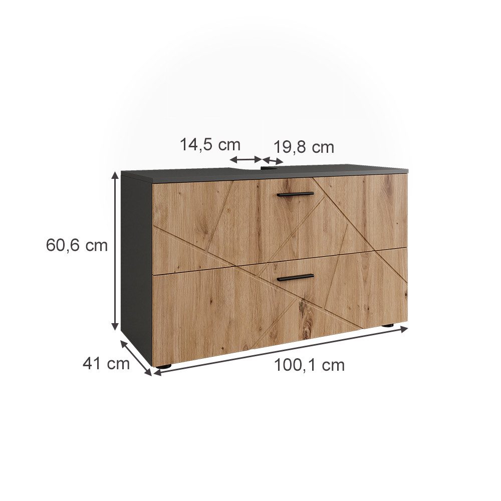 Vicco Waschbeckenunterschrank Irma, Anthrazit/Goldkraft Eiche, 100.1 günstig online kaufen