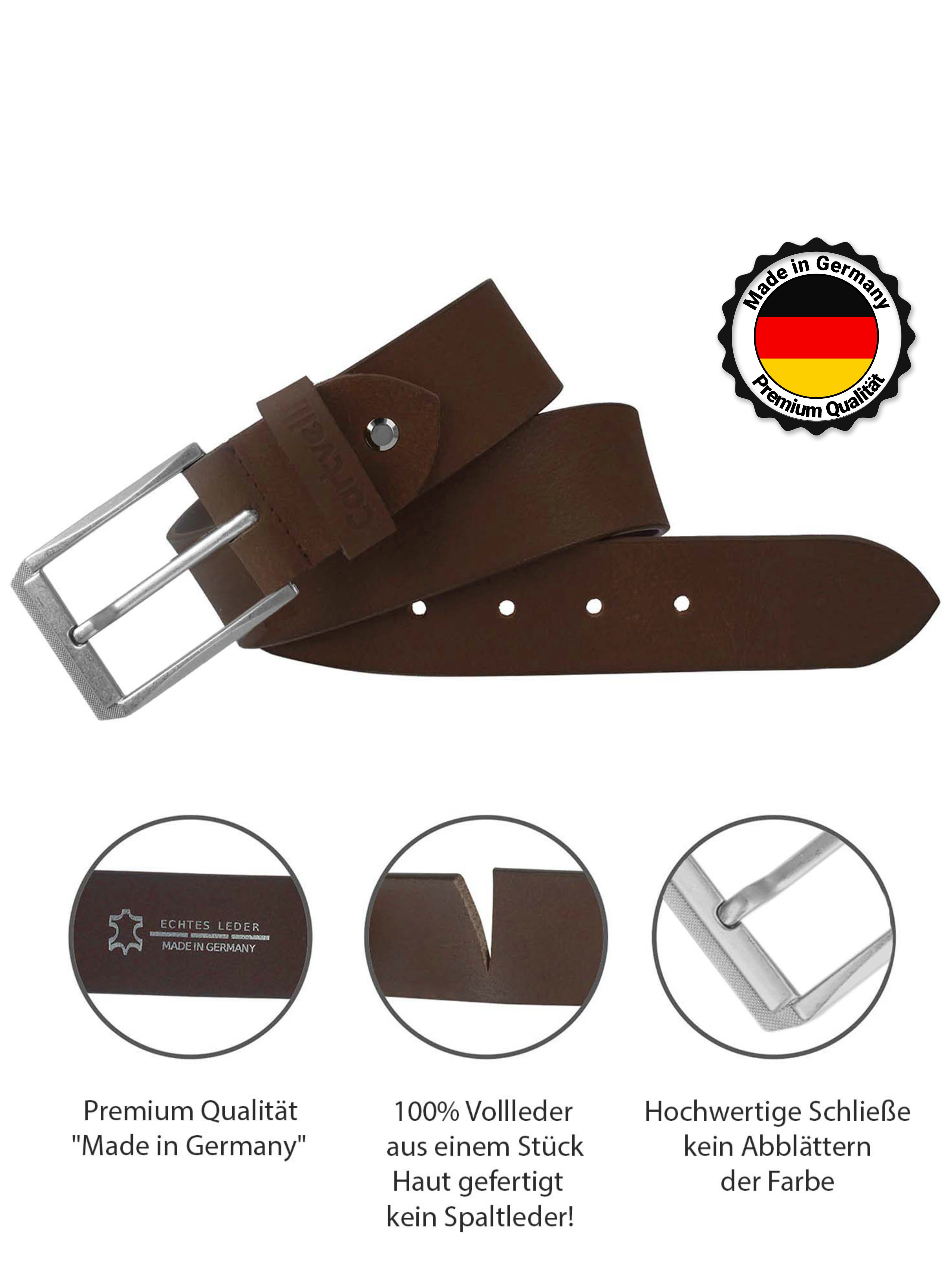 Vollleder Ledergürtel Made Cartvelli Germany inkl. Herren Geschenkbox in umweltfreundlich Ledergürtel 40mm Cartvelli Braun gegerbt