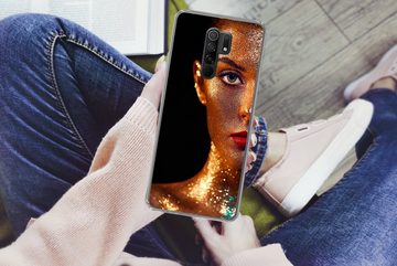 MuchoWow Handyhülle Make-up - Gold - Frau - Luxus - Glitzer - Kunst, Phone Case, Handyhülle Xiaomi Redmi 9, Silikon, Schutzhülle