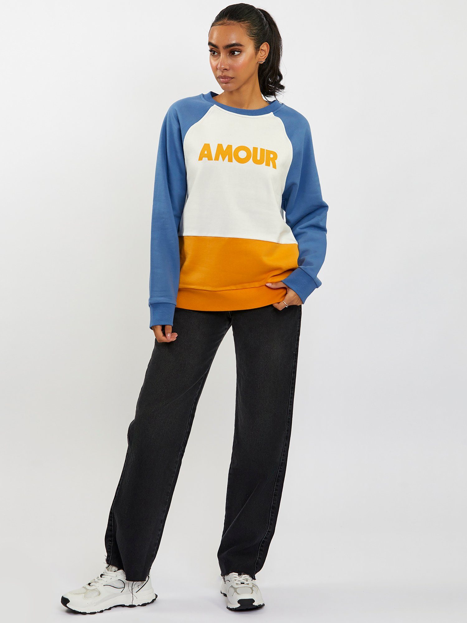 Freshlions Kurzweste Cotton senfgelb Freshlions Organic Print Amour Sweater