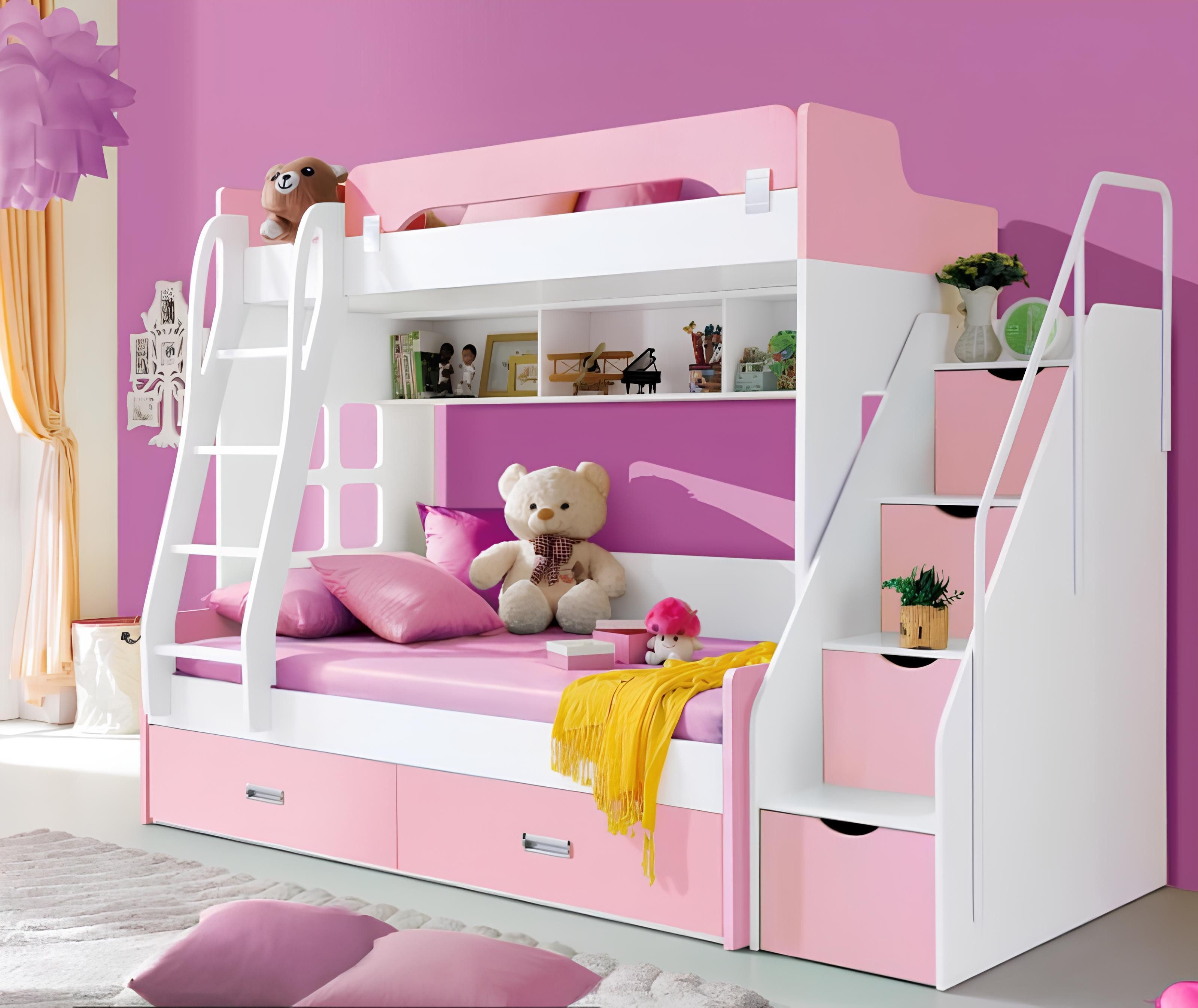 JVmoebel Etagenbett Rosa Holz Jugendbett im Doppelstock-Design für Kinderzimmer (Kinderbett), Made in Europa