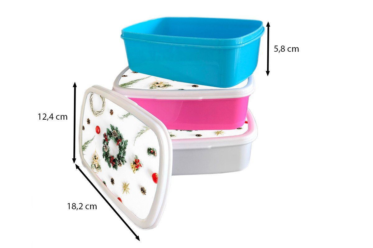 Kunststoff - Lunchbox Mädchen, (2-tlg), Brotdose Erwachsene, Kunststoff, Snackbox, für Winter Kranz Brotbox - Weihnachten, rosa Kinder, MuchoWow