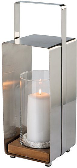 gebürsteter Teakholz St), Kerzenlaterne Edelstahl, (1 Fink inkl. Glaszylinder Oberfläche, mit Aus Weihnachtsdeko MAGNUS,